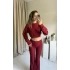 Bordo Fitilli Yumoş Crop Takım