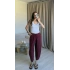 Bordo Keten Yıkamalı Balon Pantolon
