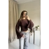 Kahve Belden Oturtmalı Yarasa Kol Bluz