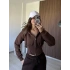 Kahve Kapüşonlu Korse Kesim Hırka