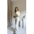 Krem Dikiş Detaylı Triko Takım