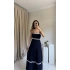 Lacivert Biye Geçişli Elbise