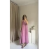 Pembe Askılı Keten Elbise