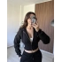 Siyah Kapüşonlu Korse Kesim Hırka