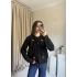 Siyah Kiraz Desen Düğmeli Hırka