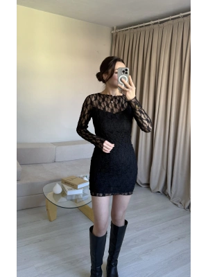Siyah Astarlı Dantel Elbise