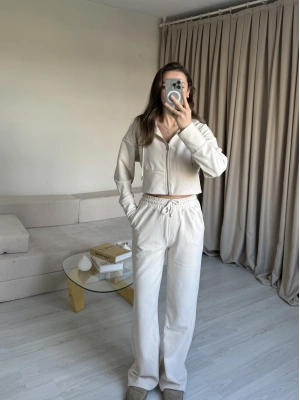 Krem Hırka Eşofman Takım