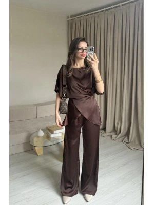 Kahve Bağlamalı Saten Takım