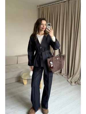 Tek Düğmeli Kot Takım