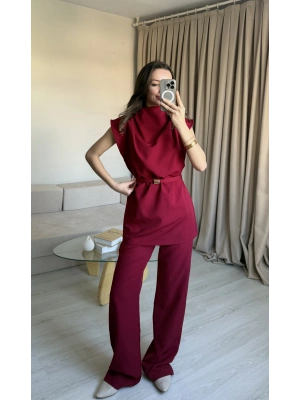 Bordo Kolsuz Gold Detaylı Takım