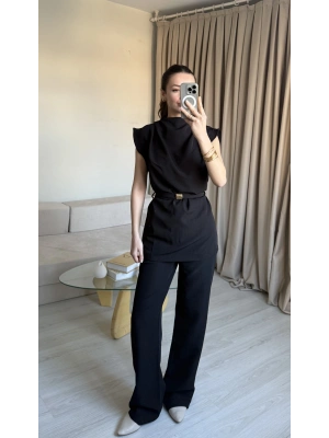 Siyah Kolsuz Gold Detaylı Takım