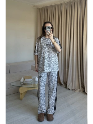 Beyaz Kısa Kollu Leopar Takım