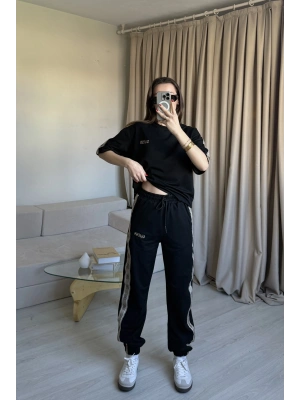 Siyah Paça Lastikli Eşofman Takımı