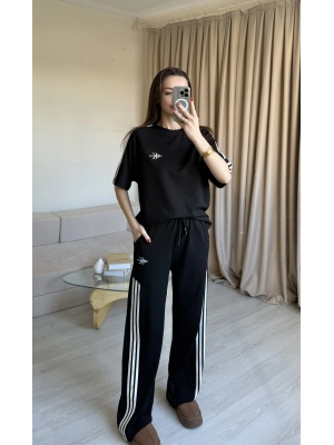 Siyah Yan Şeritli Marka Eşofman Takım