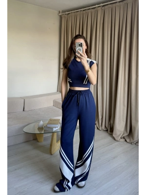 Lacivert Crop Sıfır Kol Eşofman Takım