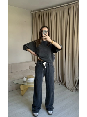 Gri Eskitme Eşofman Takımı