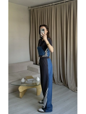 Denim Detaylı Fermuarlı İkili Takım