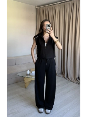 Siyah Yarım Fermuarlı Eşofman Takım