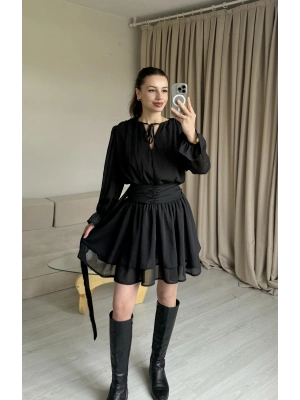 Siyah Aura Şifon Elbise