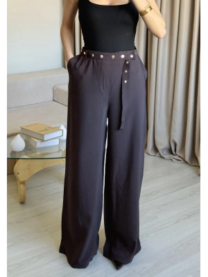 Kahve Çıtçıt Kemerli Palazzo Pantolon