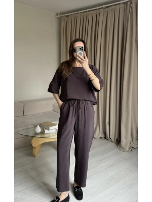Acı Kahve Tencel Bluz Pantolon Takım