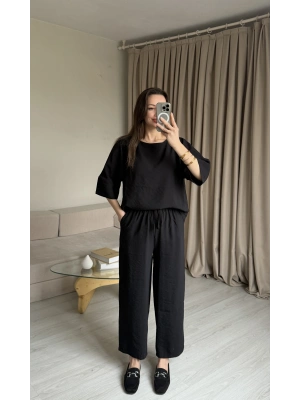 Siyah Tencel Bluz Pantolon Takım