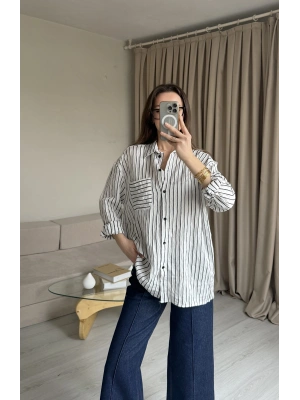 Siyah Çizgili Cepli Gömlek