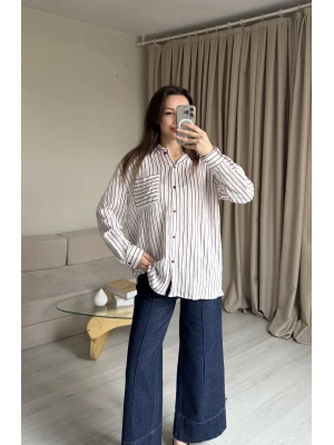 Bordo Çizgili Cepli Gömlek