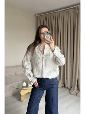 Yeşil Çizgili Cepli Gömlek