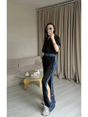 Siyah Yanları Çıtçıtlı Tasarım Takım