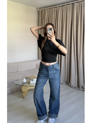 Siyah Belden Oturtmalı Yarasa Kol Bluz