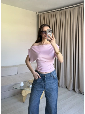 Pembe Düşük Omuz Belden Oturtmalı Bluz