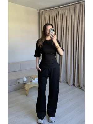 Siyah Bel Bağlamalı Eşofman Takım