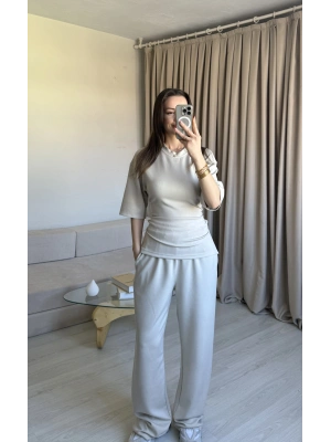 Bej Bel Bağlamalı Eşofman Takım