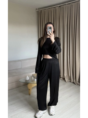 Siyah Belden Bağlamalı Eşofman Takımı