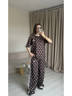 Kahverengi Puantiye Eşofman Takım