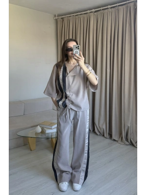 Bej İpkyl Tasarım Büzgülü Takım