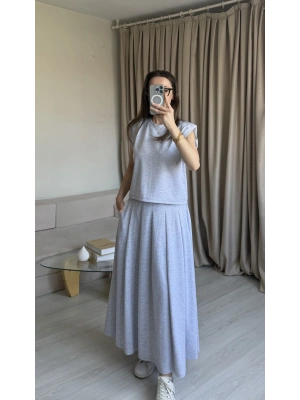 Gri Vatkalı Modal Etek Takım