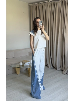 Beyaz Taş Detaylı Denim Takım