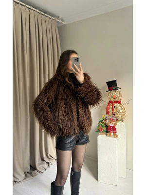 Acı Kahve Saçaklı Astarlı Kürk