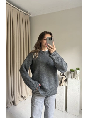 Antrasit Bisiklet Yaka Triko Kazak