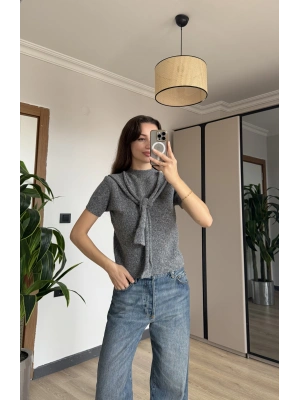 Antrasit Kısa Kollu Triko