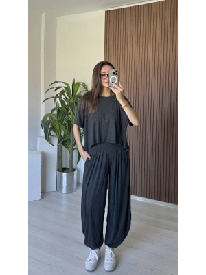Antrasit Tshirt Şalvar Takım