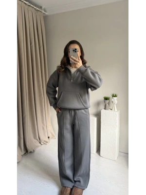 Antrasit Yarım Fermuar Eşofman Takımı