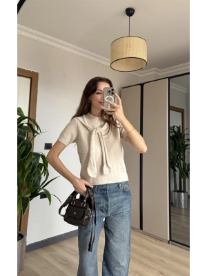 Bej Kısa Kollu Triko