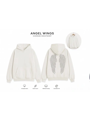 Beyaz Angel Taşlı Sweatshirt