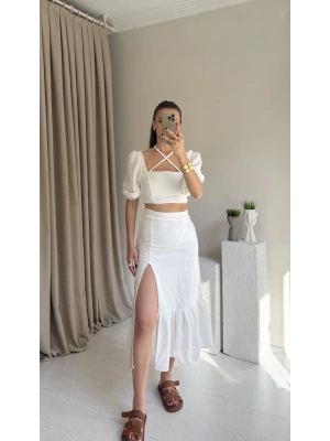 Beyaz Balon Kol Sırt Bağlama Etek Takım