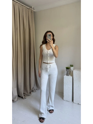 Beyaz Düğmeli Pantolon Yelek Takım