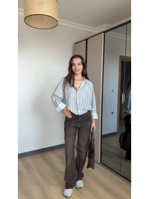 Beyaz Ekose Yağmurluk/Gömlek