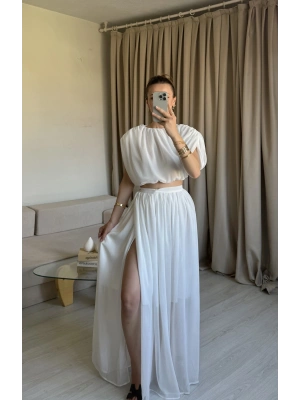Beyaz Vatkalı Astarlı Etek Takım
